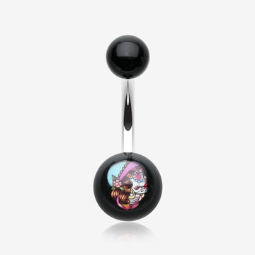 Day of the Dead Lady Acrylic Logo Belly Button Ring-Black